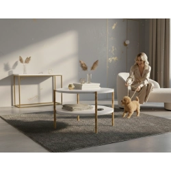 STOLIK KAWOWY z Drewna Litego Dębowego Blat Biały Płyta MDF  STK-938